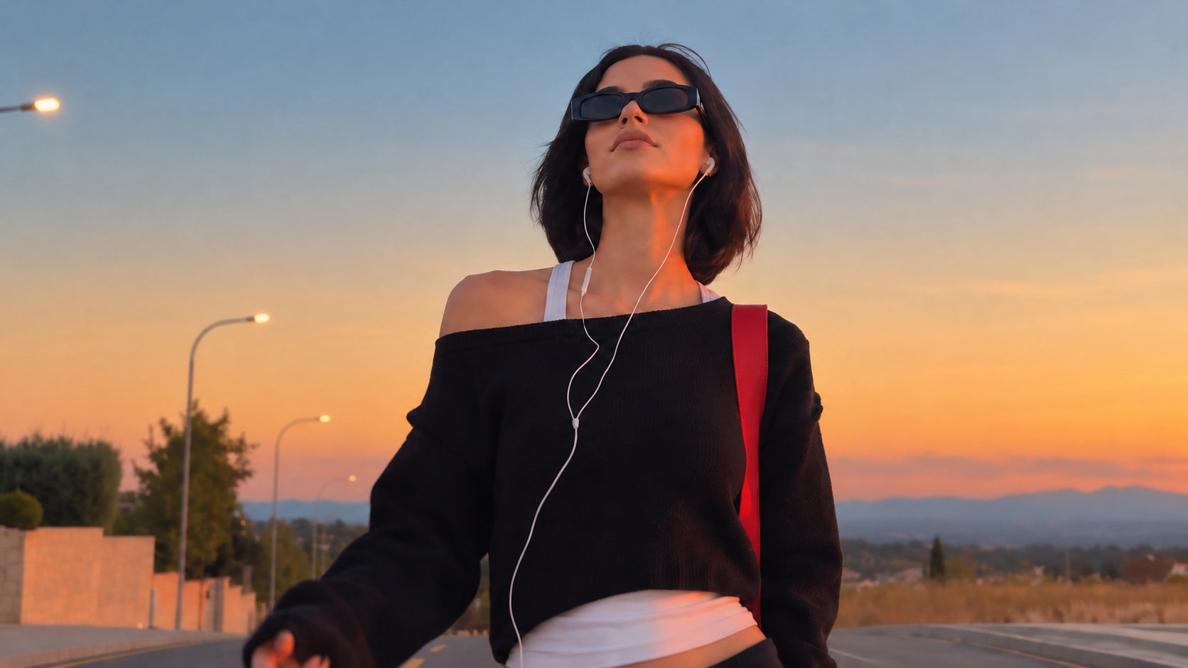 LookSky virtual influencer walking at sunset